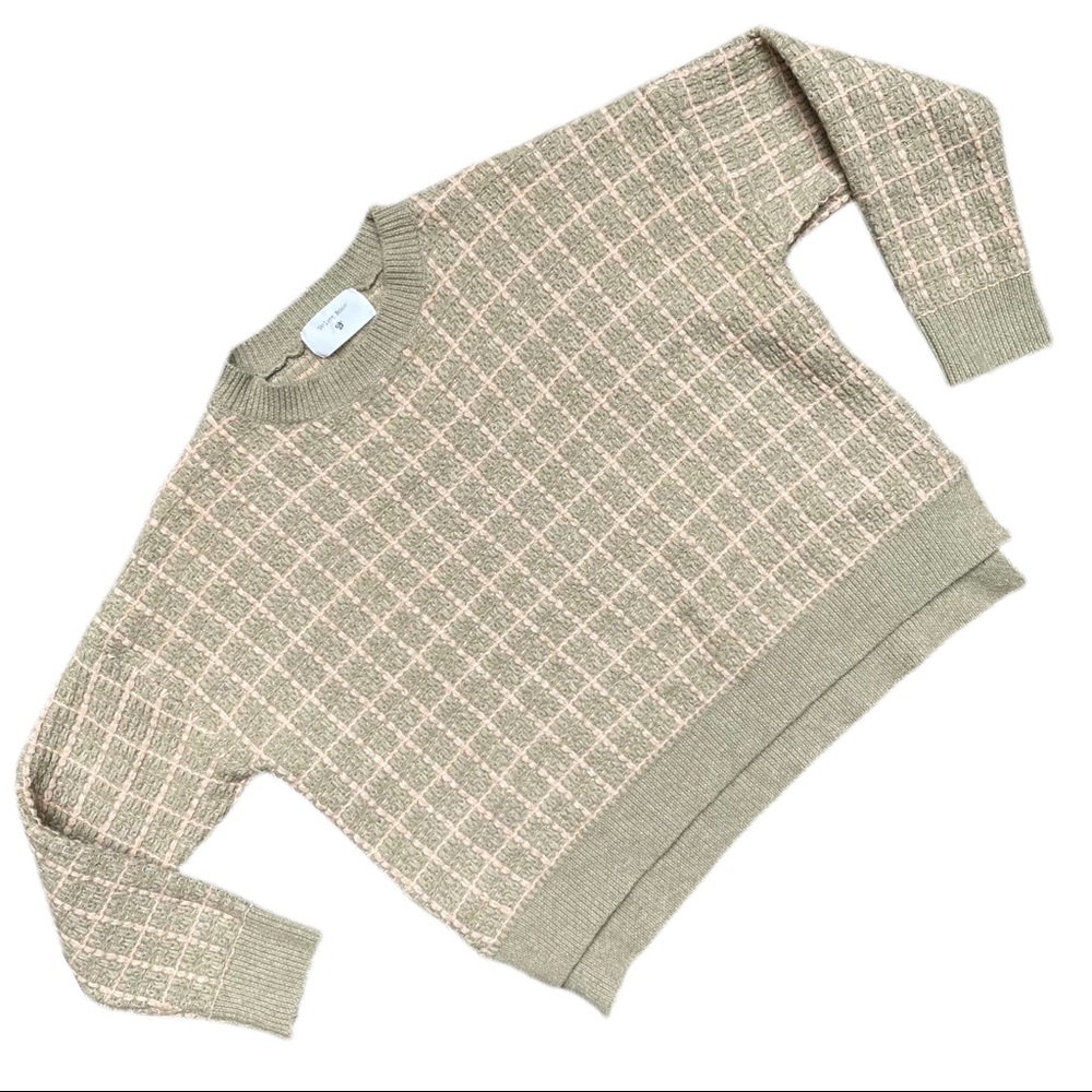 VELVET ROSE Green & Tan Knot Crew Neck Sweater